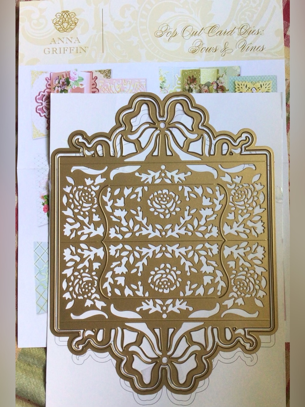 2021 Anna Griffin AG1184 "POP OUT CARD DIES: BOWS & VINES" 2-Pc Complete Set